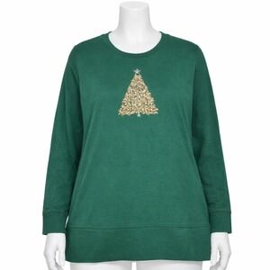 Jingle Belles Kim Gravel Green Sequin Christmas Tree Sweatshirt Womens [1X]